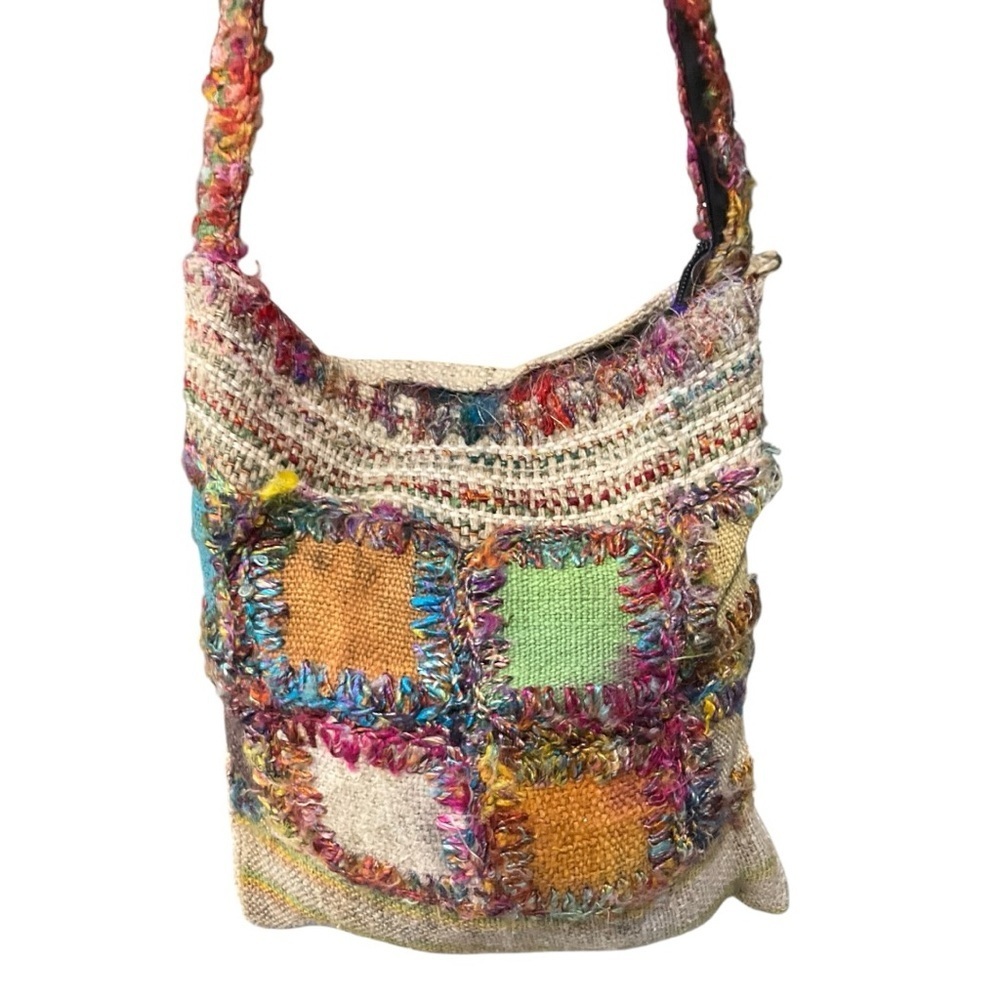 🌈 Boho Patchwork Festival Sling Bag Handmade Nepal‎ Crossbody Hippie Purse - Picture 5 of 8